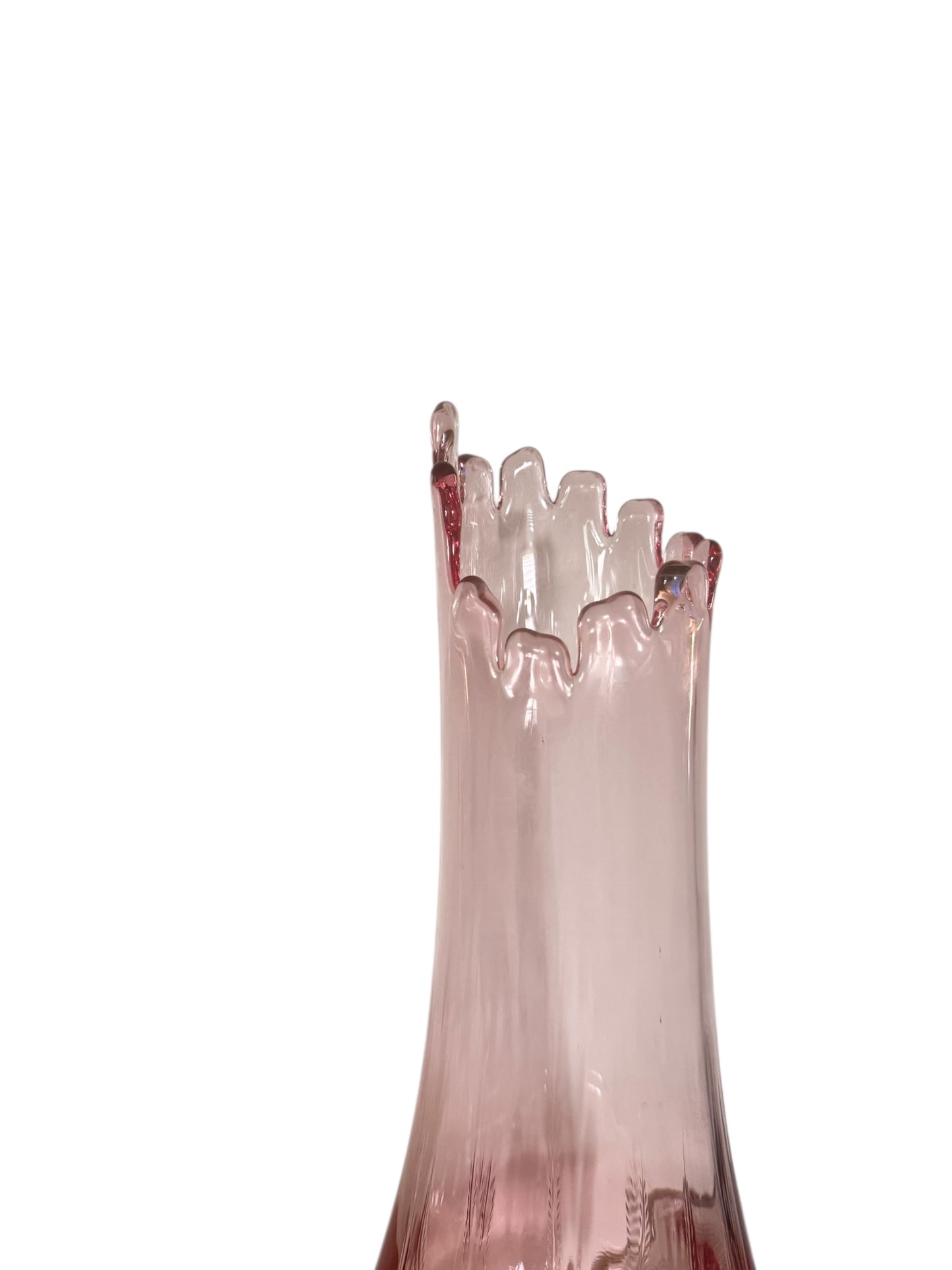 Vintage 1960’s MCM LE Smith Pink Victoria Fern & Scroll Swung Glass Vase, 13.5”
