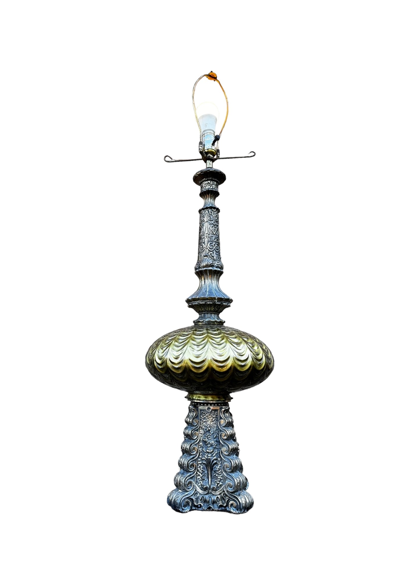 32” Vintage Art Nouveau Hollywood Regency Reverse Painted Glass Table Lamp