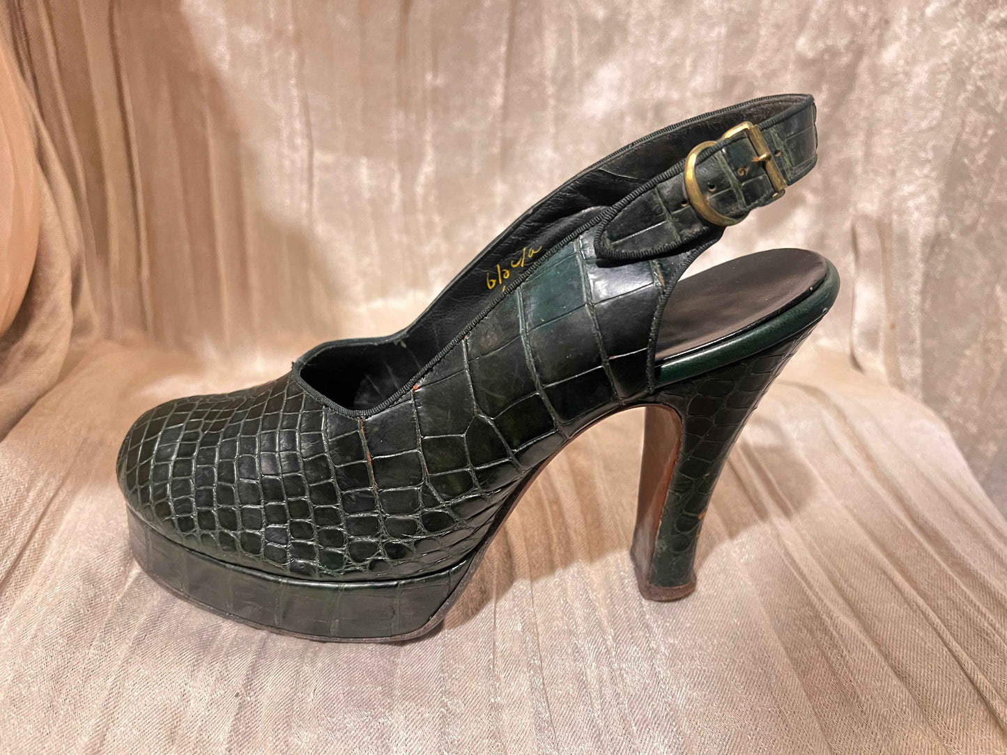 Vintage 1950’s Beleganti for O’Connor & Goldberg Alligator Skin Peep Toe Sling Backs, Size 6.5