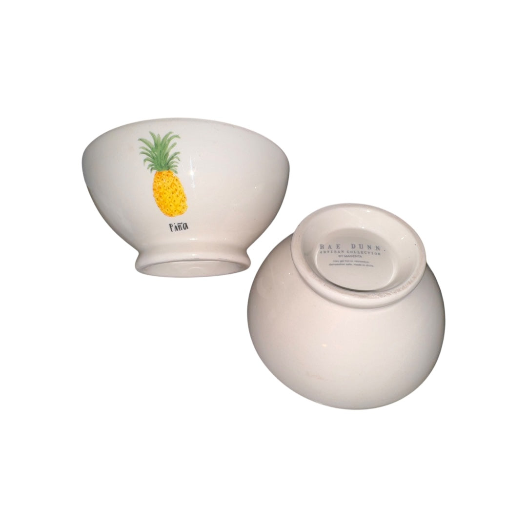 (2) Rae Dunn Artisan Collection White & Yellow ‘Pina’ Pineapple Bowls