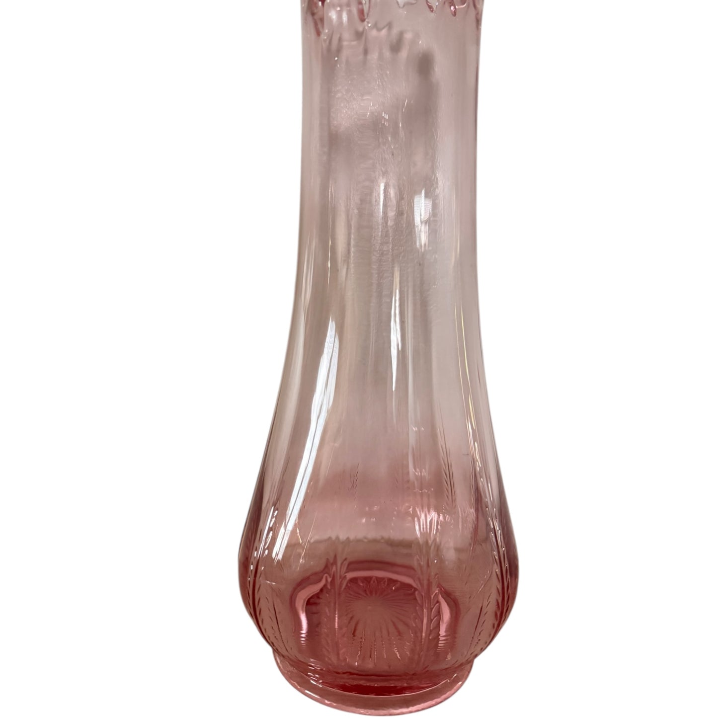 Vintage 1960’s MCM LE Smith Pink Victoria Fern & Scroll Swung Glass Vase, 13.5”