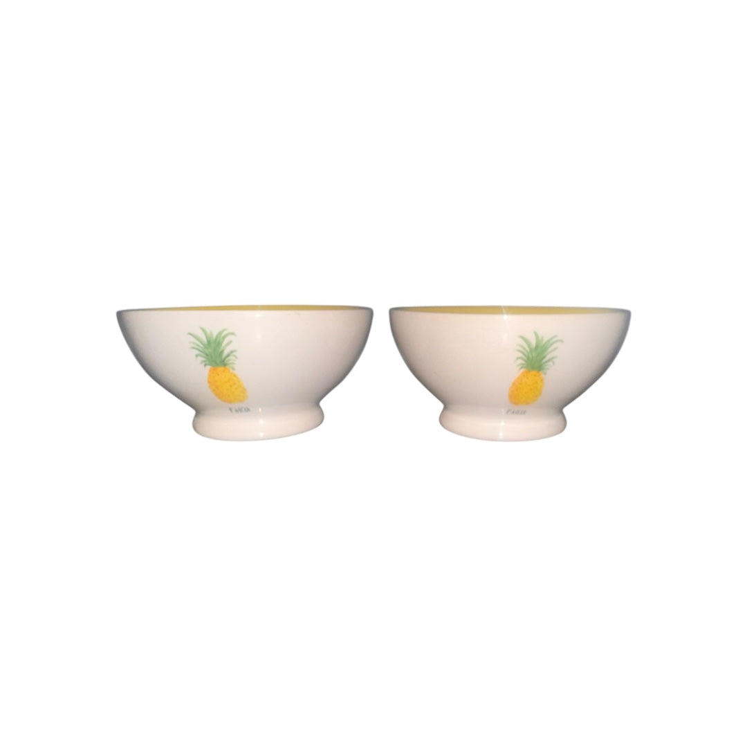 (2) Rae Dunn Artisan Collection White & Yellow ‘Pina’ Pineapple Bowls