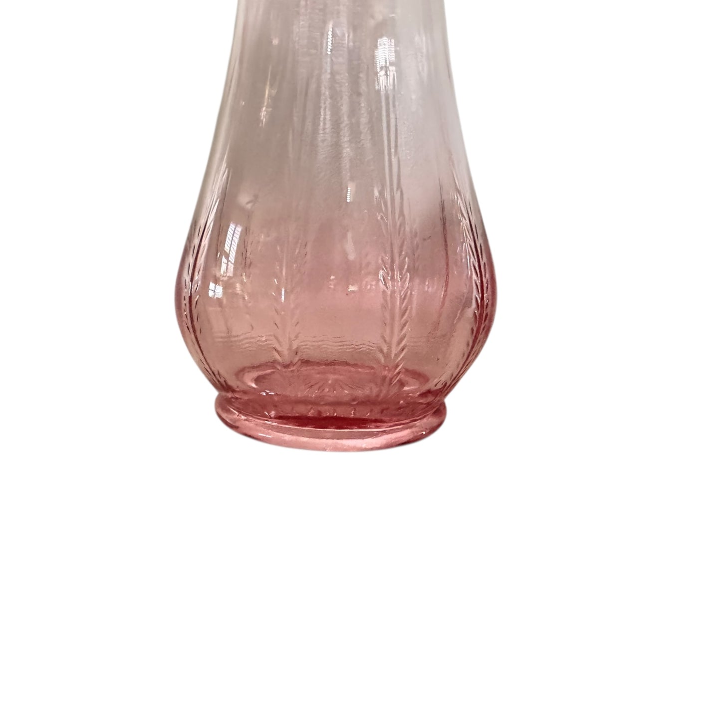 Vintage 1960’s MCM LE Smith Pink Victoria Fern & Scroll Swung Glass Vase, 13.5”