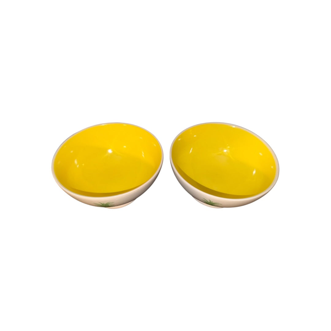 (2) Rae Dunn Artisan Collection White & Yellow ‘Pina’ Pineapple Bowls