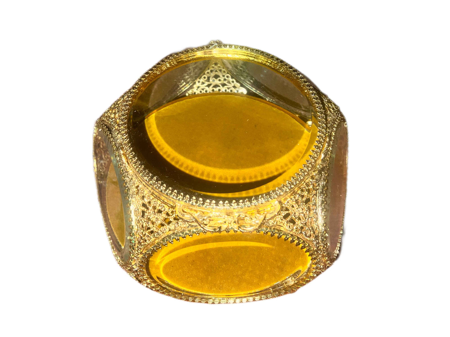 Antique 22k Gilded Ormolu Filigree Casket Jewelry Box with Beveled Glass