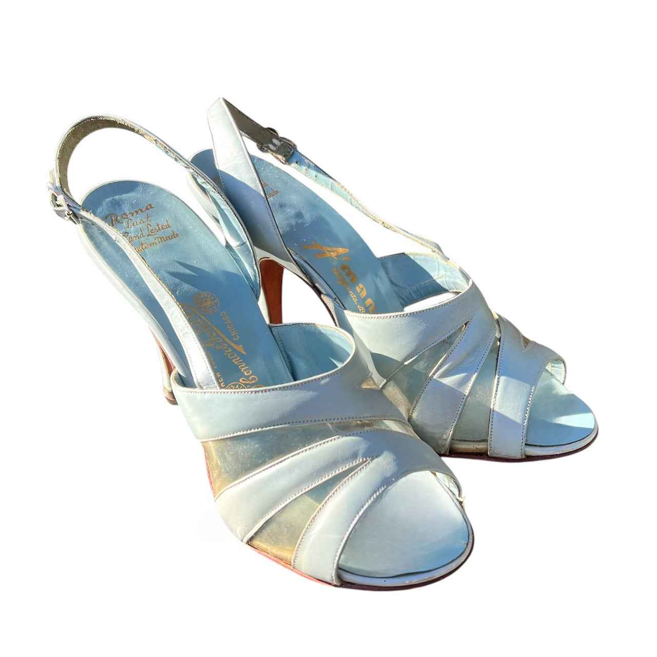 Vintage 1950’s O’Connor & Goldberg Powder Blue Peep Toe Sling Back High Heels, Size 6.5