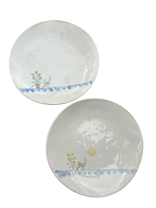 (2) Handmade Greek Folk Art Plates - Maria Kapetanidi, 1995 - Cottage Rustic Art