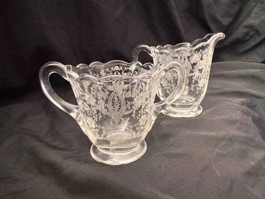 Fostoria ‘Lido’ Pattern Etched Sugar & Creamer Set