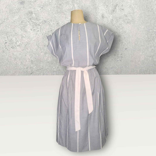 Vintage 1950’s Gray & White Striped Shirt Dress with White Waist Tie