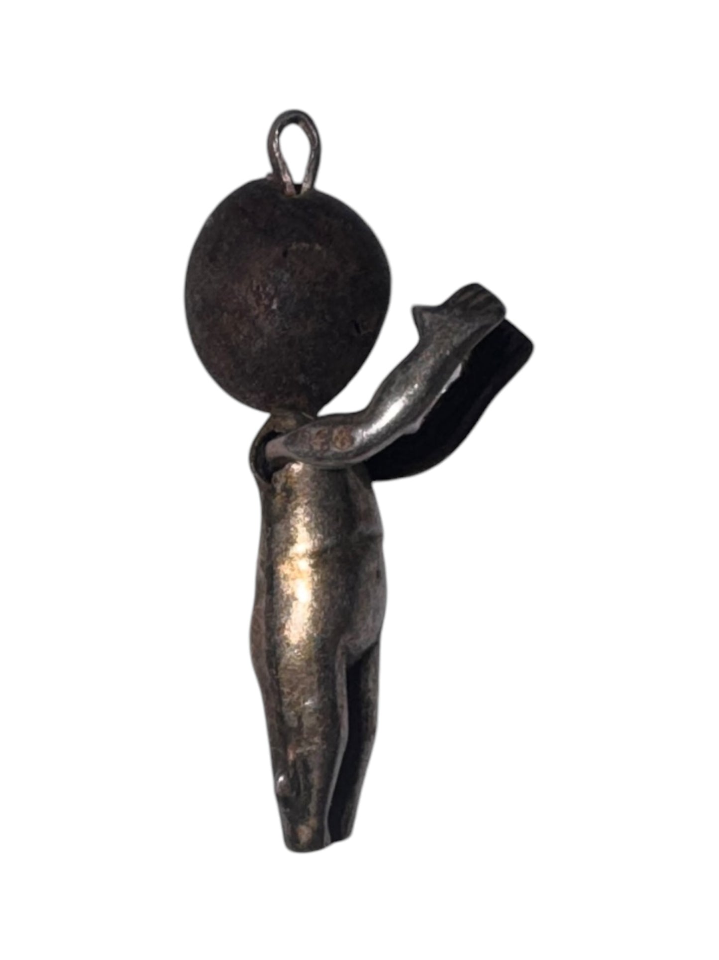 Rare 1914 WWI ‘Fumsup’ Good Luck Charm in 935 Silver & Ebony Wood - Black Label Vintage
