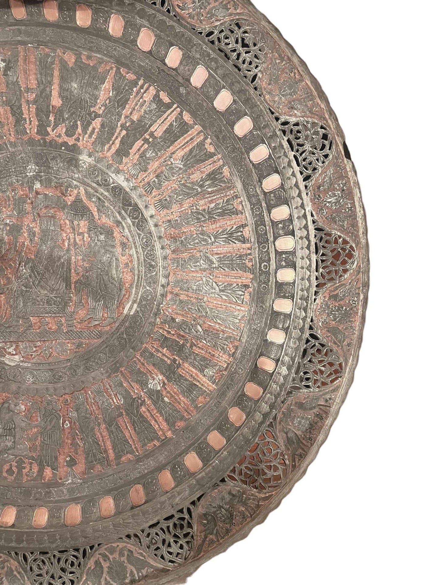 38” Antique Handmade Persian Zoroastrian Copper & Tin Tabletop