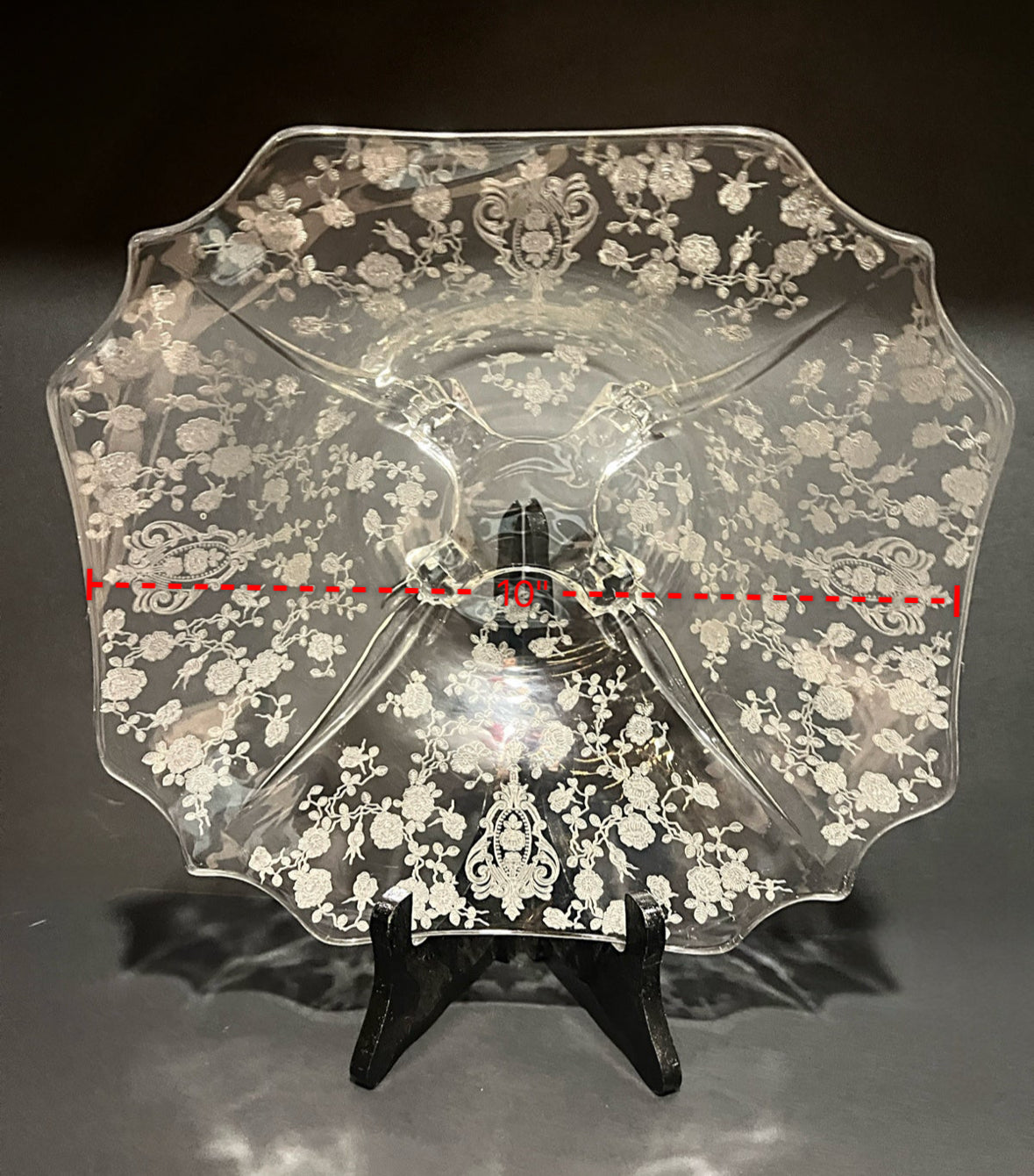 Vintage Cambridge Glass ‘Rose Point’ 10” Footed Serving Bowl | Depression Era Elegant Glass
