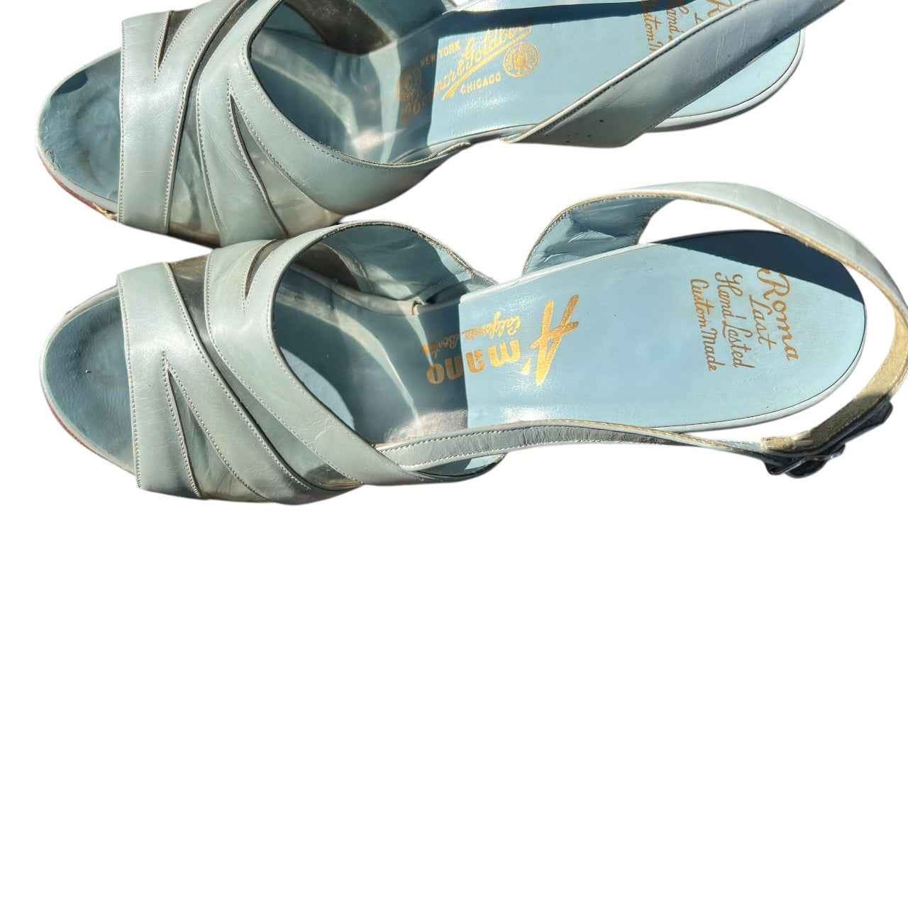 Vintage 1950’s O’Connor & Goldberg Powder Blue Peep Toe Sling Back High Heels, Size 6.5