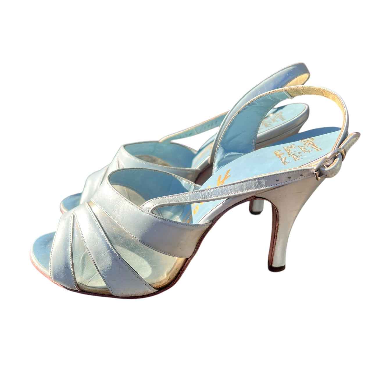 Vintage 1950’s O’Connor & Goldberg Powder Blue Peep Toe Sling Back High Heels, Size 6.5