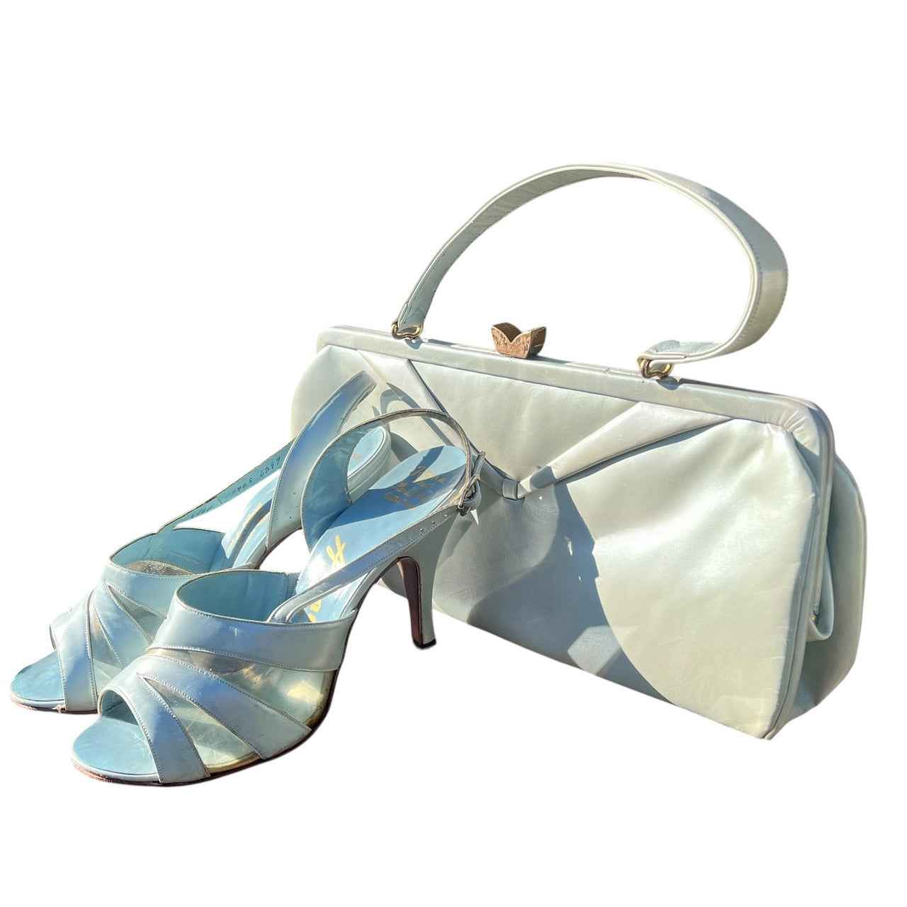 Vintage 1950’s O’Connor & Goldberg Powder Blue Peep Toe Sling Back High Heels, Size 6.5