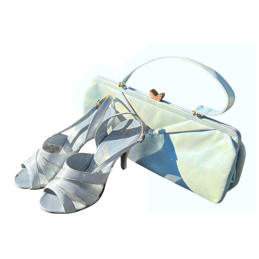 Vintage 1950’s O’Connor & Goldberg Powder Blue Peep Toe Sling Back High Heels, Size 6.5