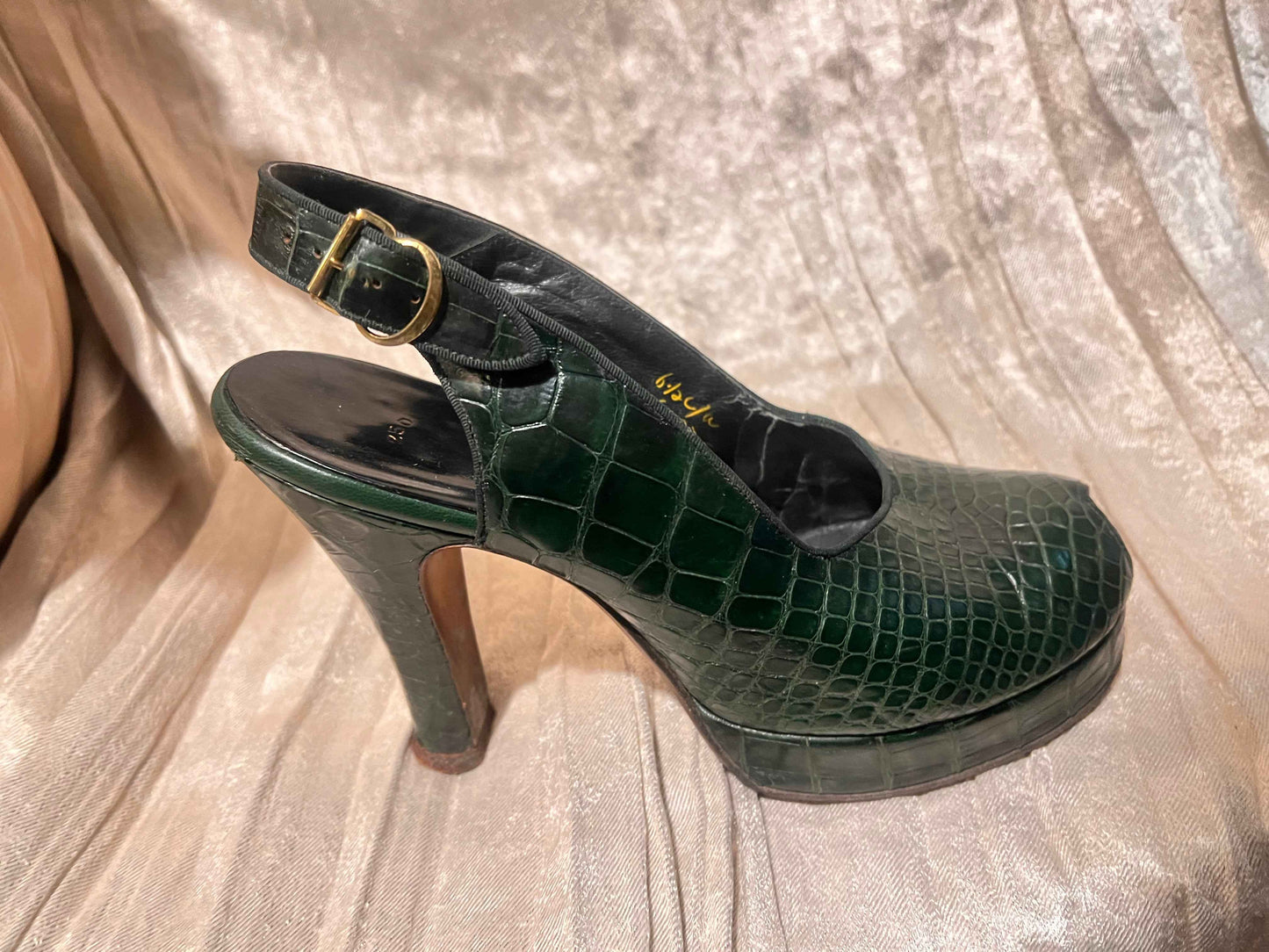 Vintage 1950’s Beleganti for O’Connor & Goldberg Alligator Skin Peep Toe Sling Backs, Size 6.5