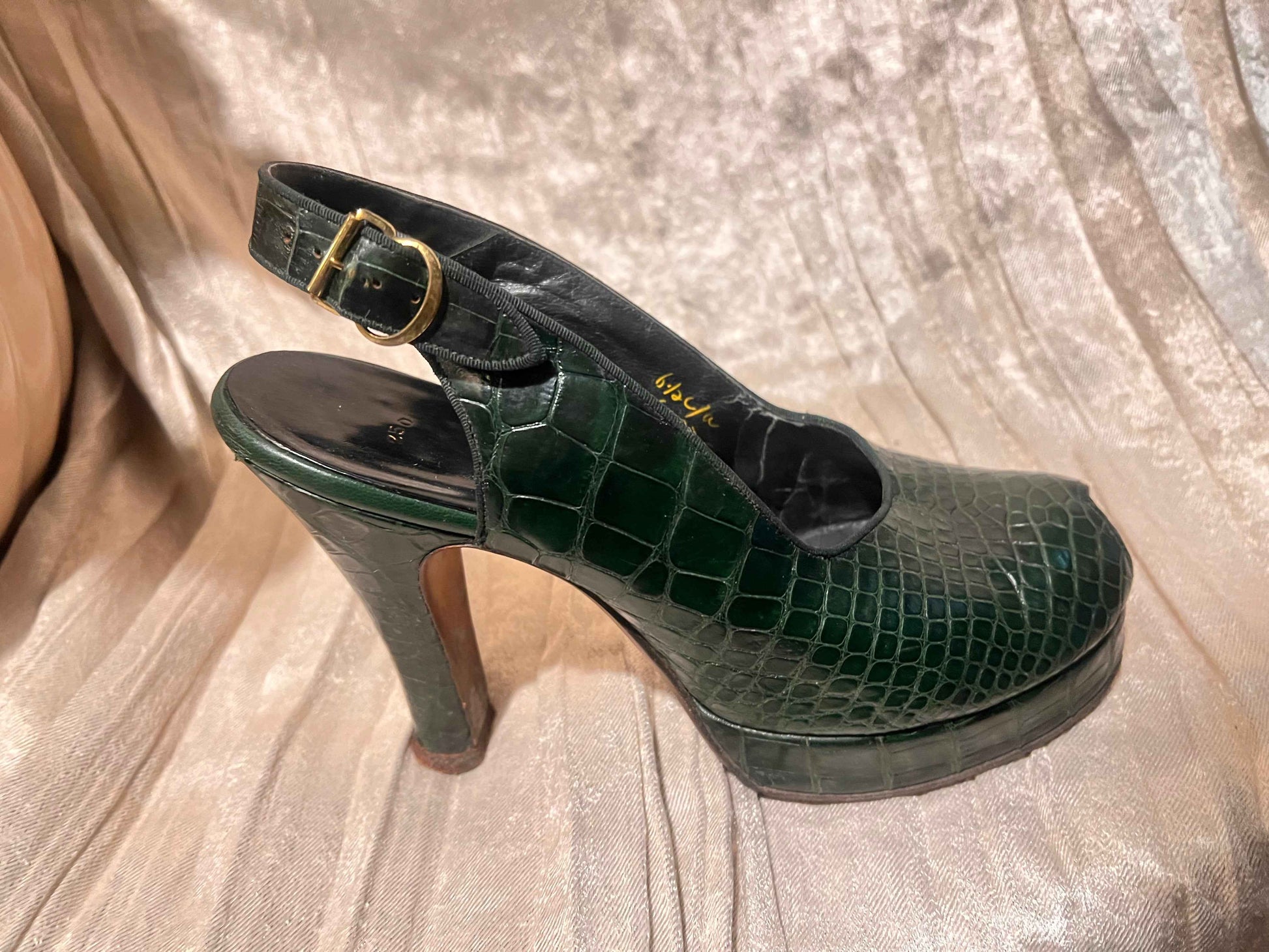 Vintage 1950’s Beleganti for O’Connor & Goldberg Alligator Skin Peep Toe Sling Backs, Size 6.5
