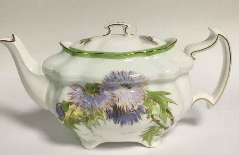 Very Rare Royal Doulton ‘Glamis Thistle’ Square Bone China Handpainted Teapot - Signed P. Curnis, 1938