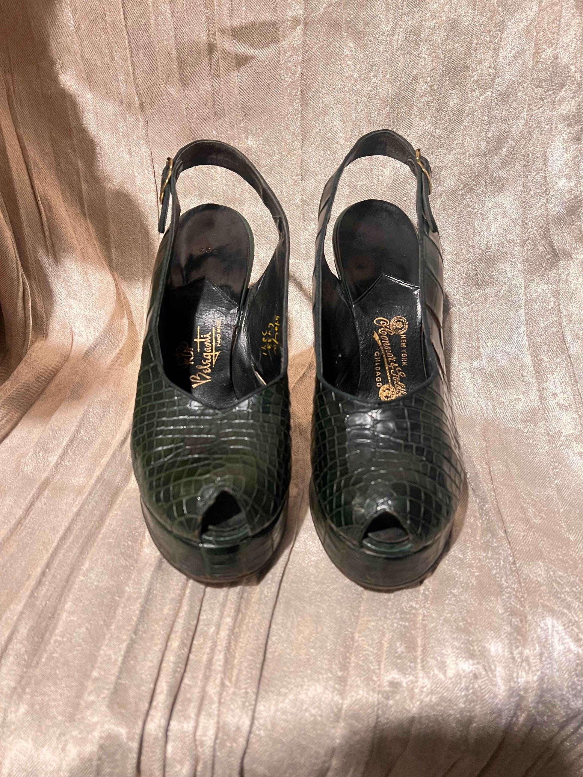 Vintage 1950’s Beleganti for O’Connor & Goldberg Alligator Skin Peep Toe Sling Backs, Size 6.5