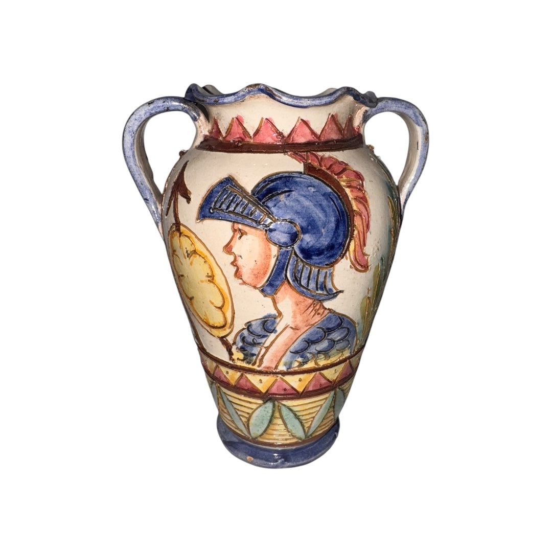 Vintage Deruta Italian Pottery with Flowers & Roman Soldier | Handcrafted Ceramic Art Pottery