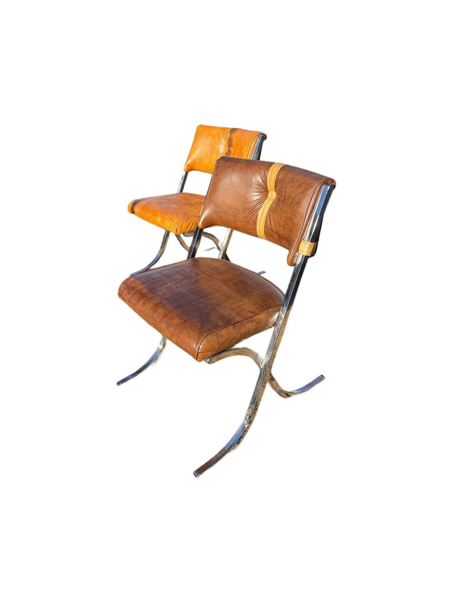 Vintage Pair of Milo Baughmann for Howell Chrome Barcelona Style Accent Chairs, 1960’s