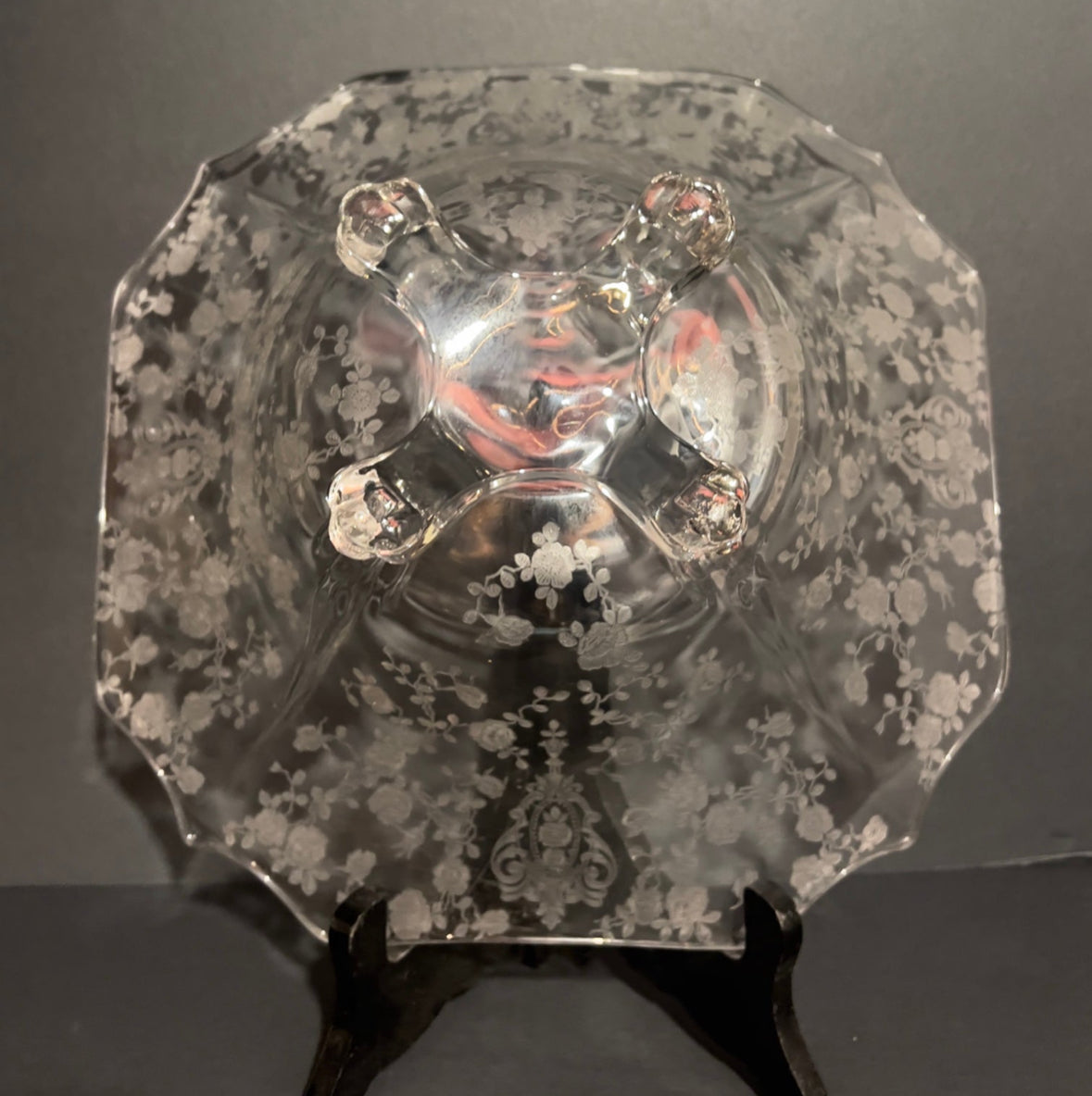 Vintage Cambridge Glass ‘Rose Point’ 10” Footed Serving Bowl | Depression Era Elegant Glass