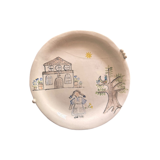 Handmade Greek Folk Art Plate - Maria Kapetanidi, 1998 - Rustic Vintage Decor