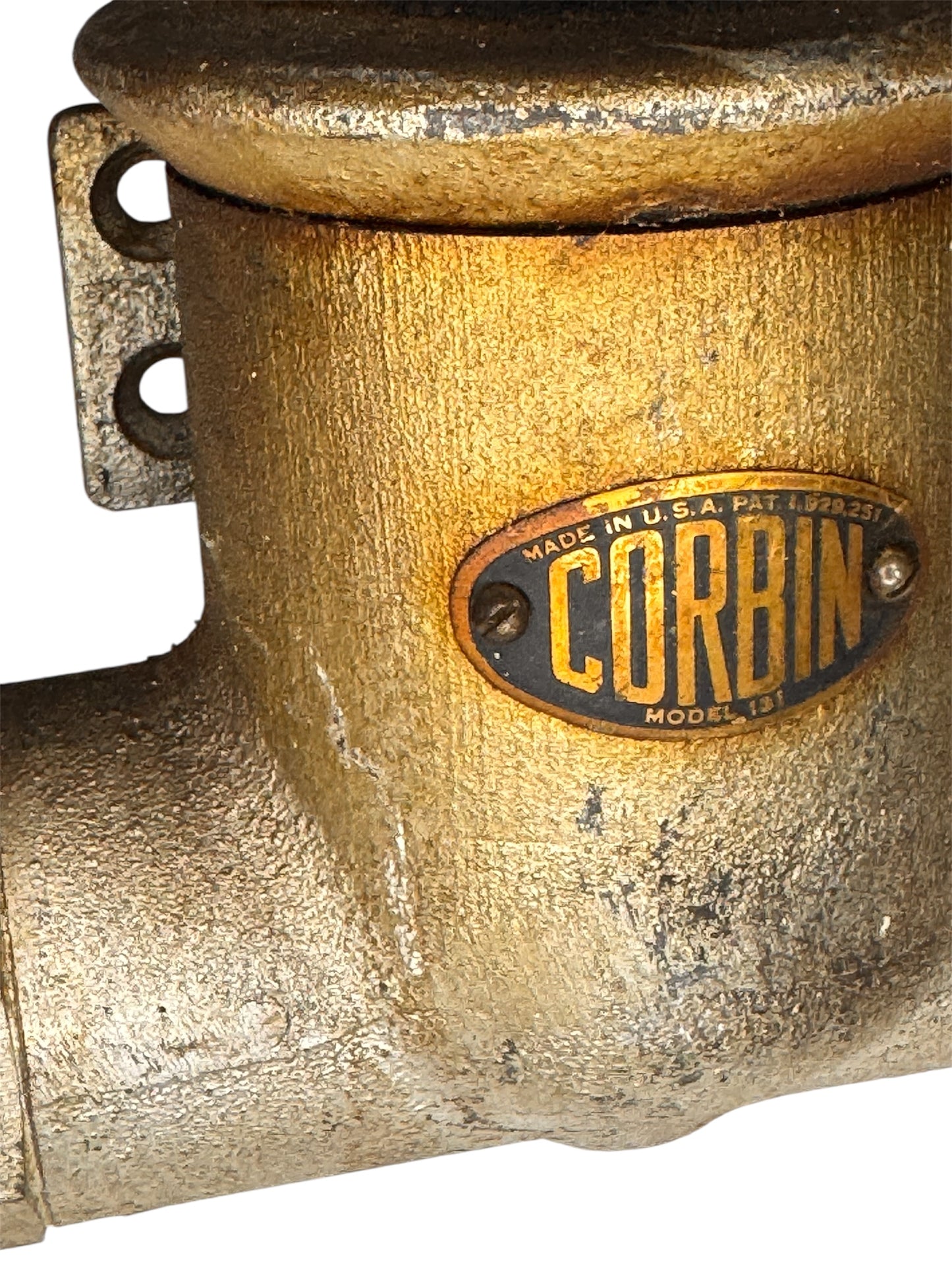 Corbin No. 131 Solid Brass Industrial Door Stopper, c.1927 | Antique Salvaged Hardware