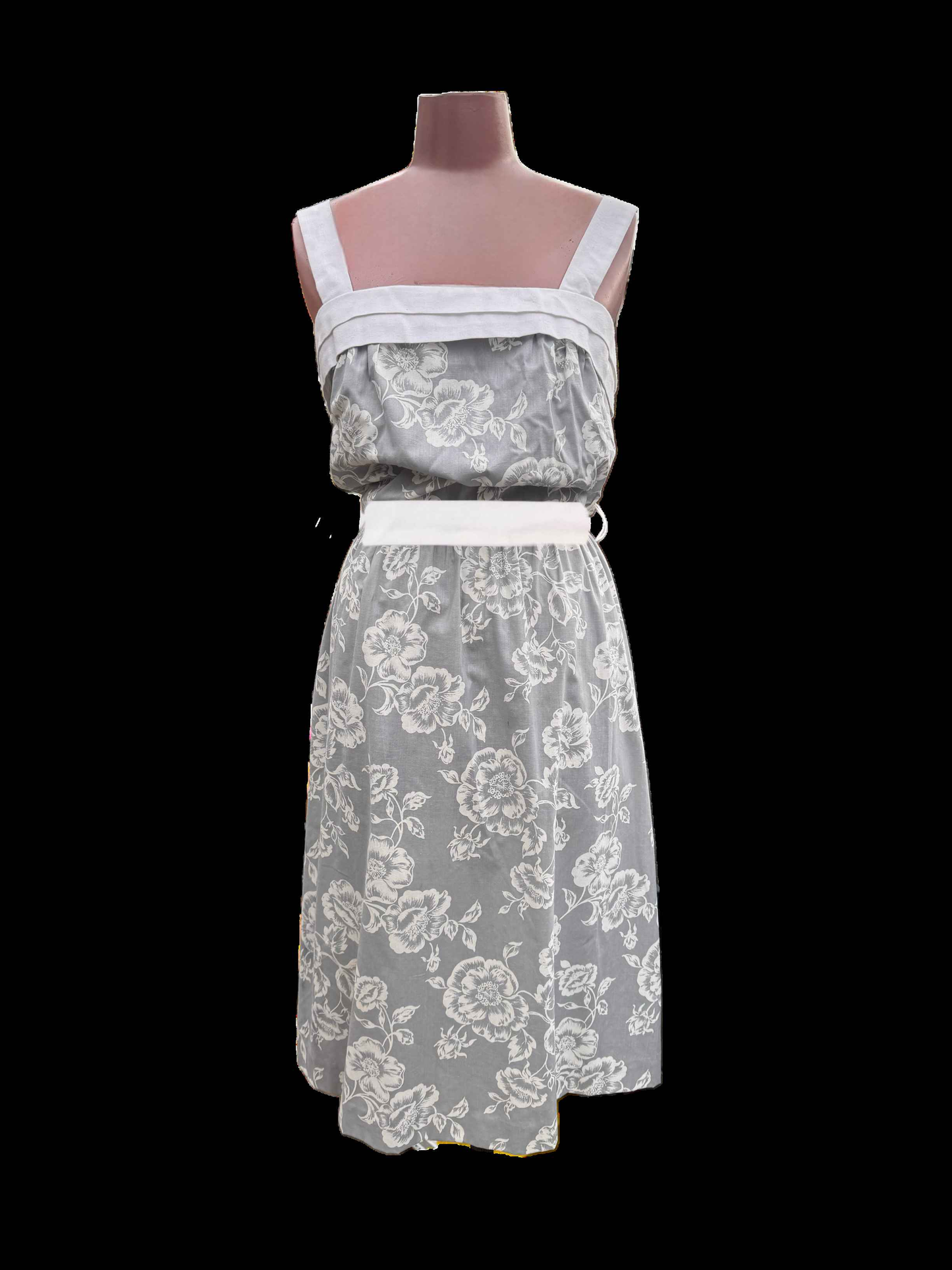 Vintage 1960’s Gray Floral Sundress with White Trim