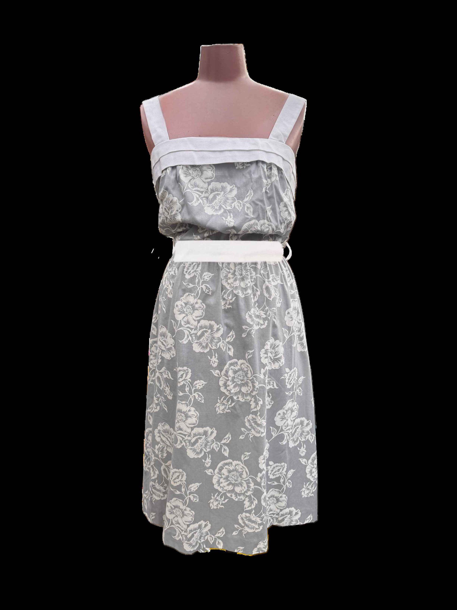 Vintage 1960’s Gray Floral Sundress with White Trim