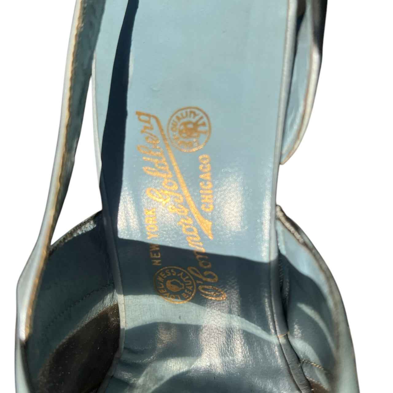 Vintage 1950’s O’Connor & Goldberg Powder Blue Peep Toe Sling Back High Heels, Size 6.5