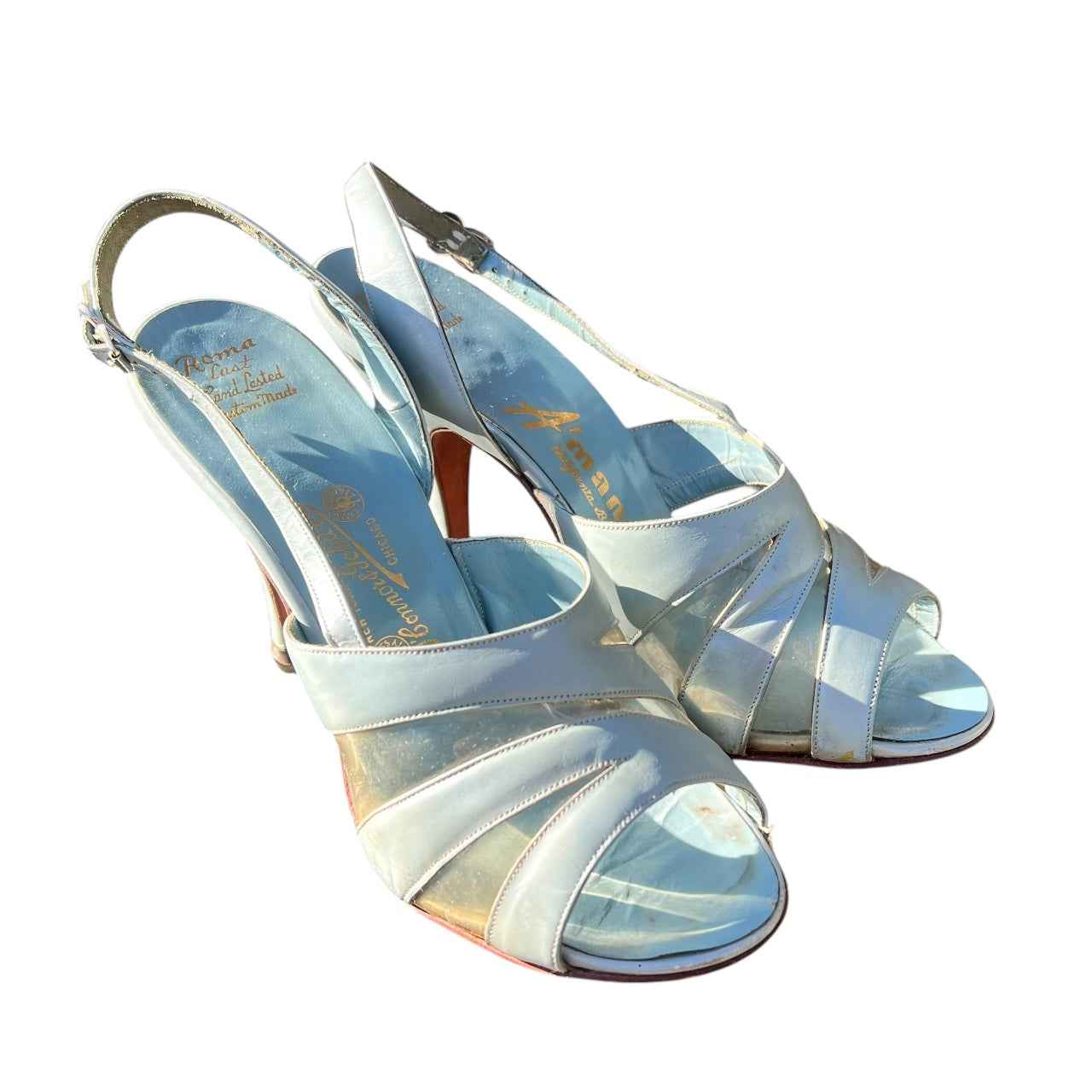 Vintage 1950’s O’Connor & Goldberg Powder Blue Peep Toe Sling Back High Heels, Size 6.5