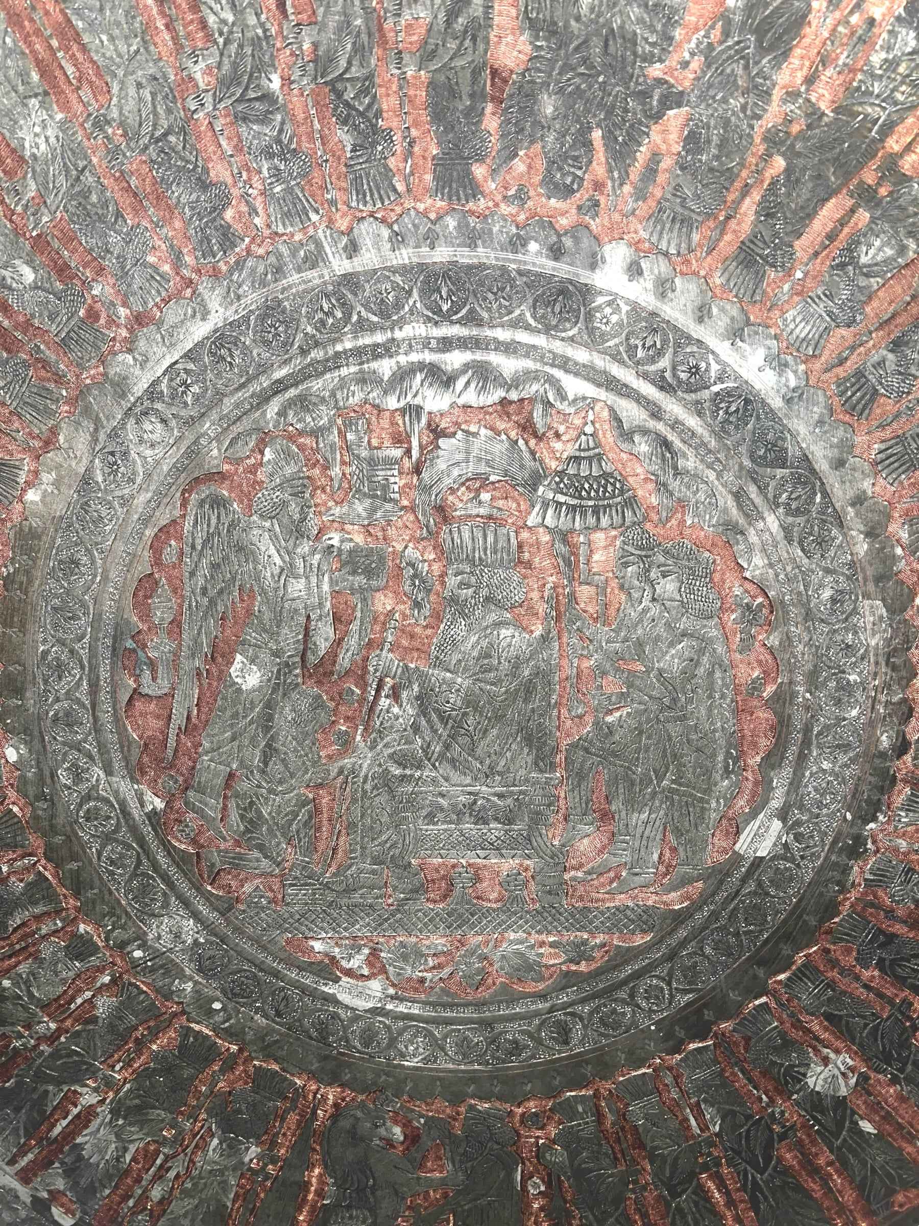 38” Antique Handmade Persian Zoroastrian Copper & Tin Tabletop