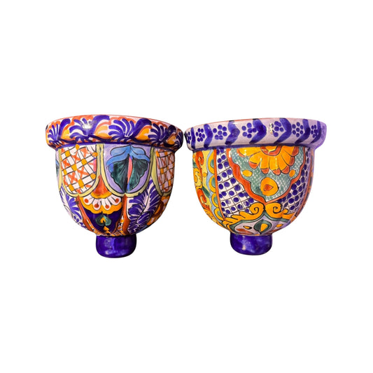 Vintage Set of Talavera Hand-painted Wall Sconces | Bold Mexican Decor & Pottery