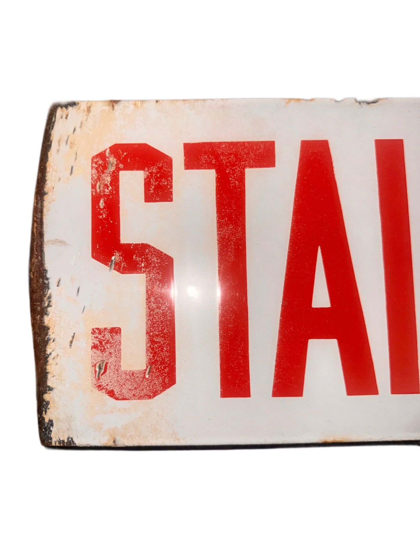 Original 1929 Porcelain Enamel 20-in. ‘Stairway’ Industrial Factory Sign | Salvaged Signage