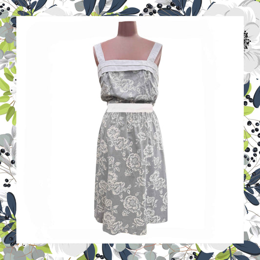 Vintage 1960’s Gray Floral Sundress with White Trim