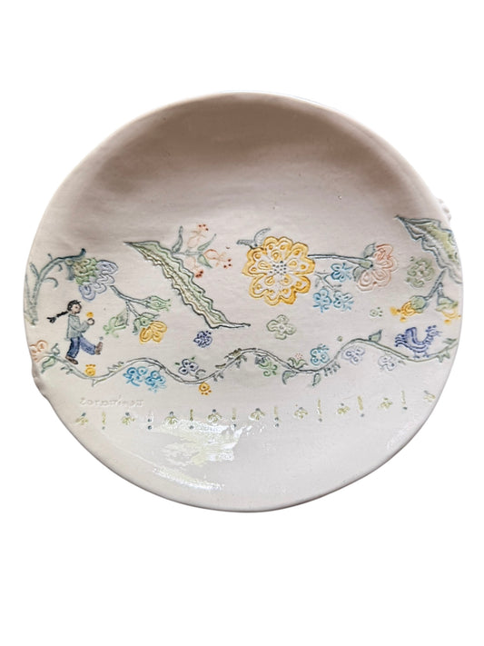 Handmade Floral Greek Folk Art Plate - Maria Kapetanidi - Arts & Crafts, Cottage, Rustic Art