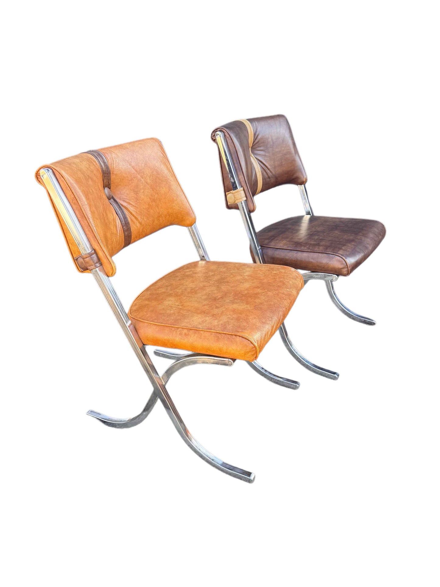 Vintage Pair of Milo Baughmann for Howell Chrome Barcelona Style Accent Chairs, 1960’s
