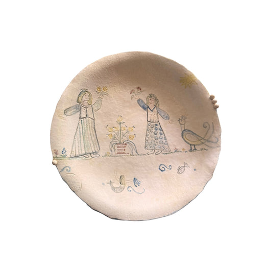 Handmade Greek Folk Art Ceramic Plate - Maria Kapetanidi - Cottage Core & Rustic Decor