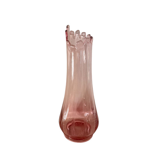 Vintage 1960’s MCM LE Smith Pink Victoria Fern & Scroll Swung Glass Vase, 13.5”