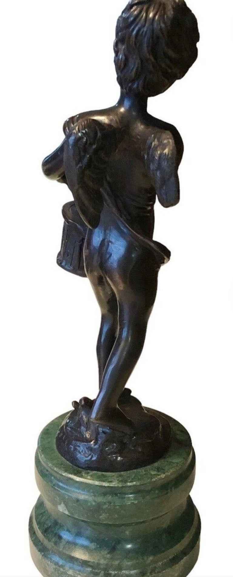 Vintage Cherub Angel Drummer Boy Statuette on Marble Base